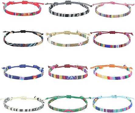 SEWSAW 12 Piezas Pulsera de Amistad Ajustable Tejida, Estilo Bohemio para Hombres y Mujeres, Accesorios de Playa y Festival