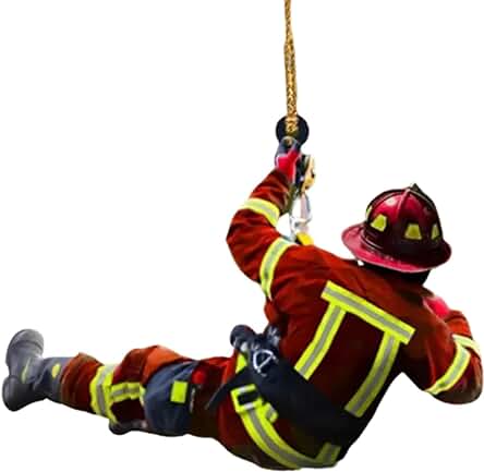 SHYKNYU Adorno de árbol de Navidad de Bombero, Uniforme de Bombero Plano de Acrílico, Decoración de Navidad, Colgante de Espejo Retrovisor de Coche, Regalo de Bombero (un solo Lado)