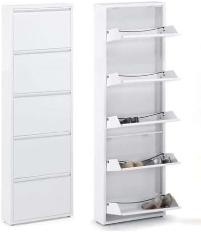 Signes Grimalt Mueble Zapatero Metalico Blanco 5 Cajones, Metal, 169x50x16 cm
