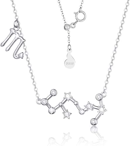 SIMPLGIRL Plata de Ley 925 Horoscopo Collares 12 Constelaciones Colgantes los Signos del Zodiaco para Mujer Regalo de Cumpleaños, 45CM
