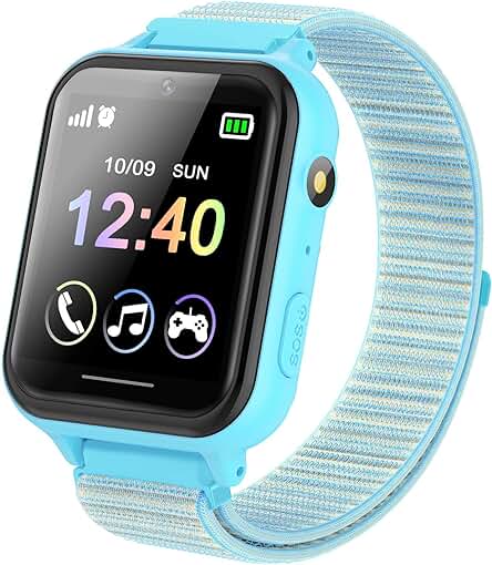 Smartwatch Niños, Reloj Inteligente Niño con 10 Juego, Podómetro, Cámara, Música, SOS, Linterna, Despertador, Reloj Teléfono con Pantalla Táctil y Protector para Niños y Niñas 3-12 Años (Azul)