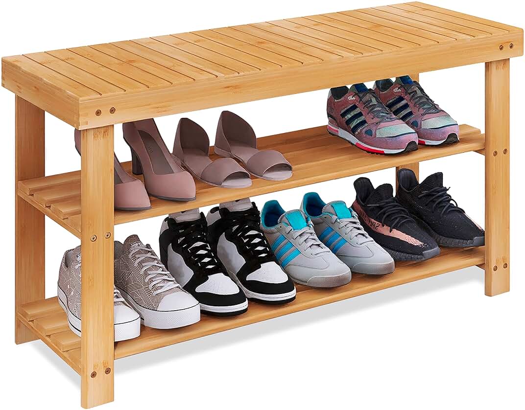 SMIBUY Estante de Bambú para Zapatos, 86 x 28.5 x 45.5 cm, Organizador de Zapatos de 3 Niveles para Entrada, Pasillo, Baño, Sala de Estar (Natural)