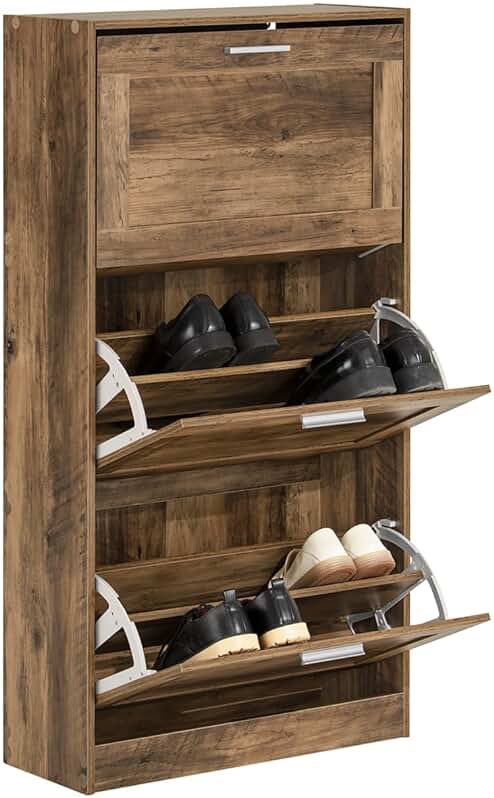 SoBuy FSR137-L-F Zapatero con 3 Solapas Armario de Entrada Zapatero Organizador 60 x 23 x 115 cm Marrón ES