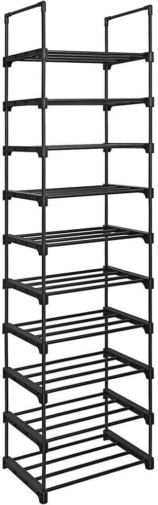 SONGMICS Estante Zapatero, Estante para Zapatos de 10 Niveles, Diseño Bricolaje, Ahorro de Espacio, para Cocina Dormitorio sala de Estar, 45 x 30 x 174 cm, Negro LSA25BK