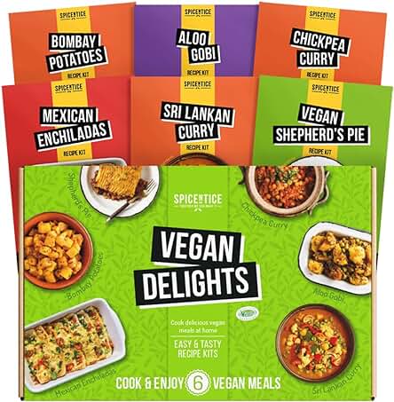 Spicentice Delicias Veganas – 6 Recetas Auténticas a base de Plantas con Especias, Condimentos y Hierbas 100% Naturales de Grado Premium – Regalo Vegano Ideal – Sin Nueces