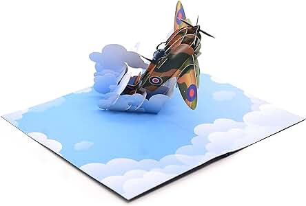 Spitfire - Tarjeta Desplegable 3D, Regalos RAF, Regalo para Admirador de Avión, Tarjeta Hecha a mano del día del Padre, Tarjeta de Cumpleaños, Modelo 3D Flying Spitfire