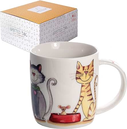 SPOTTED DOG GIFT COMPANY Taza de Café, Taza Desayuno, Taza de Gato, Taza de Cerámica para Té y Café, Regalo para Amante de los Gatos, 350ml/12oz (1 Unidad)