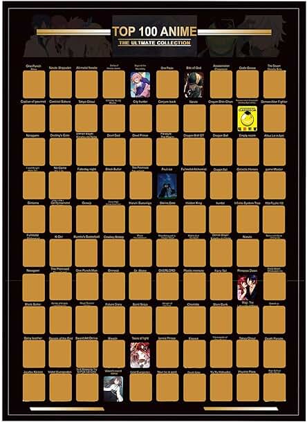 Su-xuri Top 100 Anime Scratch Poster, Scratch Off Bucket List Anime Poster, Anime Watch List Regalos para Otaku, Anime Entusiasta, Home Deco, Wall Sticker