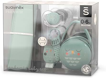 Suavinex, Regalo Recién Nacido. Set Regalo Bebé con: Muselina de Algodón + Chupete con Tetina Fisiológica SX Pro 0-6 Meses + Broche Pinza + Portachupetes Duo. (4 Pcs). Bonhomia, Verde