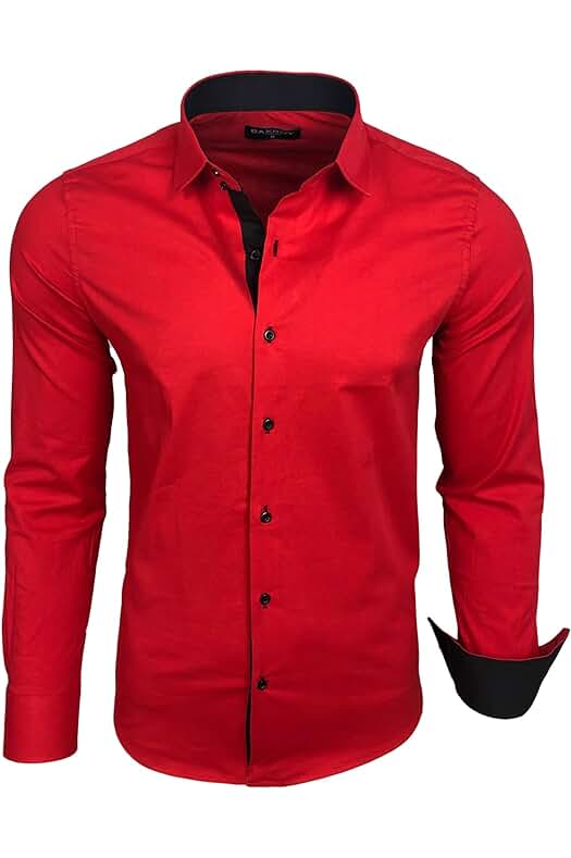 Subliminal Mode – Camisa para Hombre de Corte Ajustado Cuello y Manga Bicolor con un Planchado Fácil de Manga Larga Informal S500