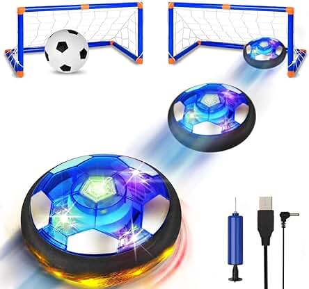 SUNNOW Air Power Soccer - Balón Fútbol Flotant Recargable con Soft Foam Bumpers y Luces LED Juguetes para Niños Regalos Cumpleaños (Azul)