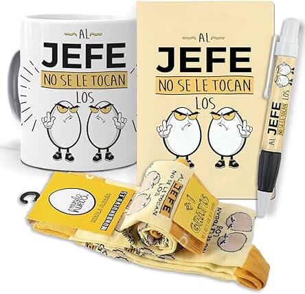 Super Regalo Personalizado para Jefes. Al Jefe no se le Tocan los Huevos. Taza, Libreta, boli y Trio de Calcetines