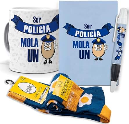 Super Regalo Personalizado para Policías. Ser Policía Mola un Huevo. Taza, Libreta, boli y Trio de Calcetines Super Regalo Personalizado para Policías. Ser Policía Mola un Huevo. Taza, Libreta, boli y Trio de Calcetines