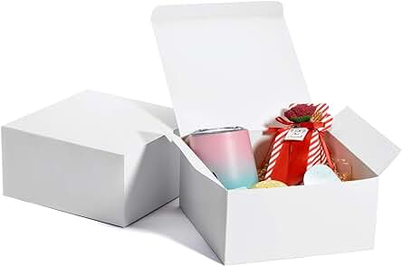 Switory Cajas de Regalo de 10 Piezas con Tapas, 20x20x10cm Cajas de Regalo de Papel Kraft Switory para Hacer Manualidades, Magdalenas, Cajas de Cartón para Propuestas de dama de Honor