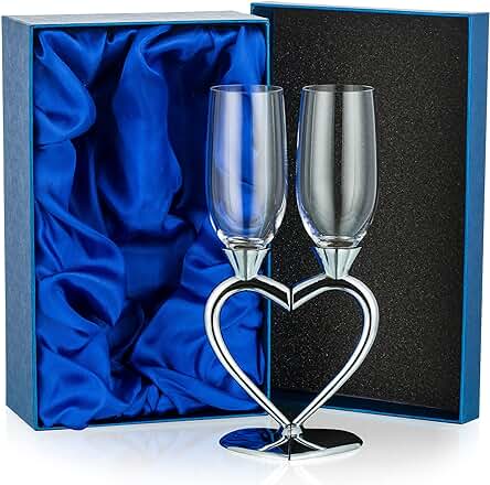 Sziqiqi 2 Piezas Copas de Champaña Copa con Caja de Regalo del Vino Tinto Copa Copas como Regalo de Boda En Forma de Corazón para la Fiesta de Aniversario de Bodas, Plata