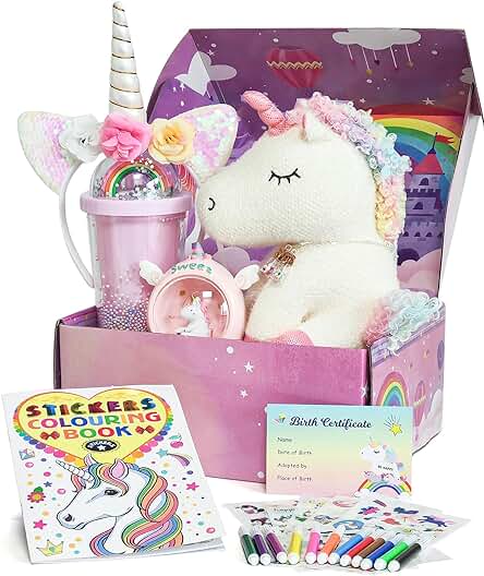 Tacobear Unicornios para Niñas 3 4 5 6 7 8 Años, Unicornio Peluche & Luz de Noche & Taza de Agua & Collar & Diadema & Libro de Colorear, Unicornio Juguete Cumpleaño Navidad Regalo para Niñas 3-7 Años