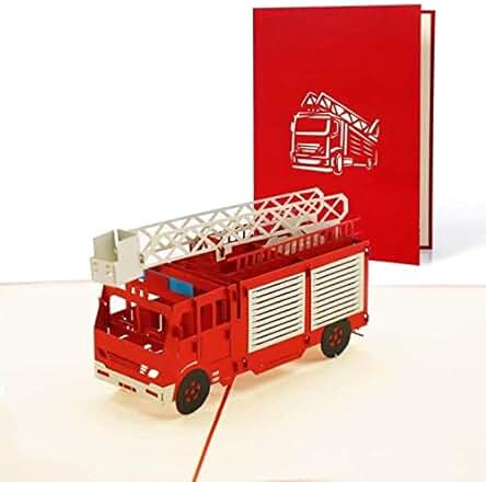 Tarjeta Cumpleaños con Camion de Bomberos pop up. Cheque Regalo, Tarjeta de Regalo y Tarjetas Felicitacion por Aprobar Oposiciones o para Cumpleaños Infantiles, T15