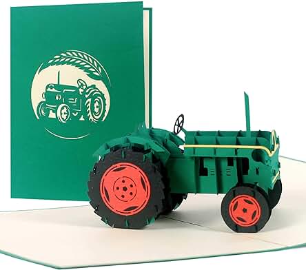 Tarjeta Cumpleaños con Tractor Desplegable. Cheque Regalo pop up para un Viaje o Vacaciones Rurales en el Campo, Tarjetas Felicitacion y Regalos Originales 3d, T18