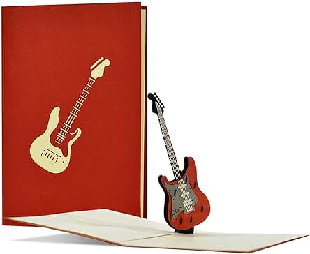 Tarjeta de Cumpleaños Roquera con Guitarra Electrónica en 3D, Tarjeta Desplegable, vale o Regalo para Músicos. Tarjeta de Regalo para Guitarra, Concierto, Festival, Musical, H23