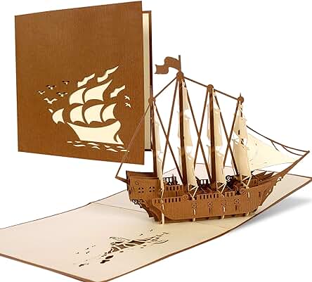 Tarjeta de Felicitación 3d pop up de Cumpleaños, Cupon de Regalo con Velero. Tarjetas de Viaje Ideales como Regalos para Viajeros, B02