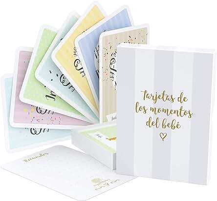 Tarjetas de Etapas del Bebé y Caja de Recuerdos, 40 Tarjetas de Fotos de Momentos Especiales Unisex, con los Logros de Edades Claves y Embarazo, el Regalo Ideal para la Futura Mamá (Español)