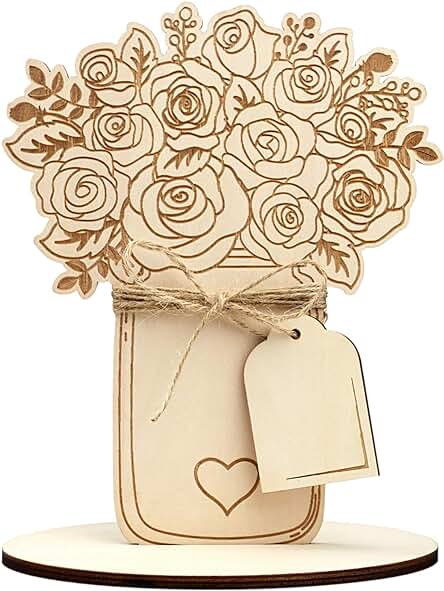 Tarjetas de Felicitación de Madera de Rosas para Decoración de ramo de Rosas, Tarjeta de San Valentín, Aniversario, para tu Amante, Marido, Novia, Mamá, Regalo de Cumpleaños para Todas las Ocasiones