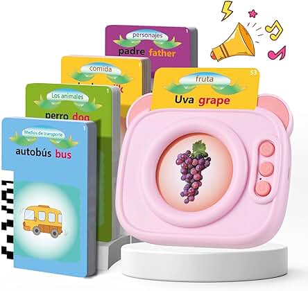 Tarjetas Flash Parlantes Tarjeta Flash Parlante Juguetes Educativos Niños para 2 3 4 5 6 Años Flash Parlantes Juguetes de Aprendizaje Tarjetas Parlantes Talking Flash Card Regalos De Cumpleaños(Rosa)