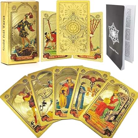 Tarot Clásico Juego de Tarjetas y Libro para Principiantes, PVC Resistente al Agua, Antiarrugas, Papel Dorado de Lujo, Tarjetas de Tarot Clásicas para Principiantes y Jugadores Profesionales