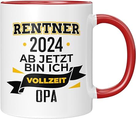 TASSENTICKER - A Partir de Ahora soy Abuelo a Tiempo Completo - Jubilación - Pensión 2024 - Regalo para el Abuelo - Abuelo - Taza de Café - Jubilado - Regalo de Jubilación - Rojo
