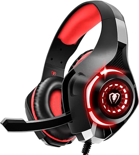 Tatybo Cascos Gaming, Auriculares Gaming con Graves Envolventes 3D, Micrófono Reducción De Ruido Y Almohadillas De Proteína, para PS4 PS5 Xbox PC Laptop (Rojo)