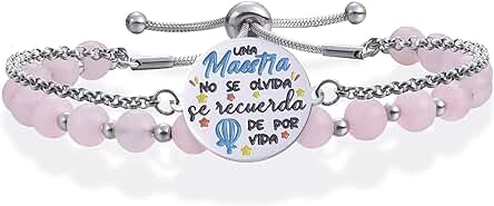 Tawdull Pulsera de la Profesora Pulsera de Doble capa con Colgante Regalos para Profesoras El Día del Maestro Temporada Navideña Pulsera Gravado con una Maestra No se Olvida se Recuerda de por vida