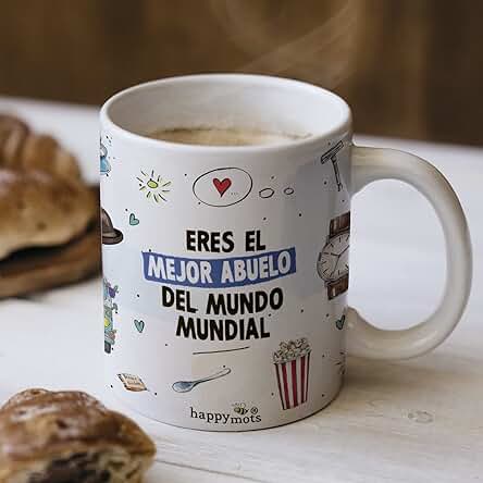Taza Abuelo Happymots | Hechas en Cerámica de Calidad | Tazas Desayuno | Apta Para el Microondas y el Lavavajillas | Tazas Divertidas | Regalo Abuelo