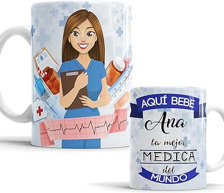 Taza Aquí Bebe la Mejor Médica del Mundo/Taza aqui Bebe una Super Médica/Taza de Ceramica Personalizada con Nombre/Taza Regalo Original para Médica (Médica) 11 oz / 330 ml