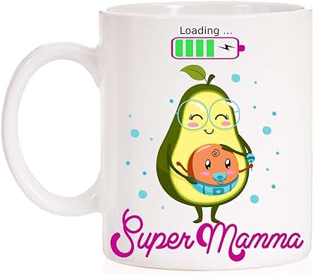 Taza de Cerámica Futura Mamá. Loading Super Mamá. Regalo Divertido para Embarazadas o para Mamás Primerizas