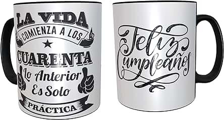 Taza de Desayuno de Cerámica Regalo Original para 40 Cumpleaños - Regalos para Hombres 40 Años - Regalos 40 Cumpleaños Mujer (Negro Español)