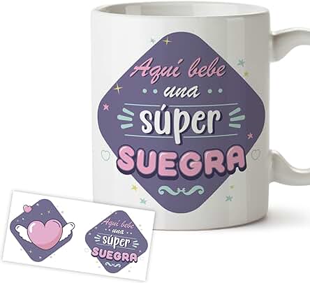 Taza Suegra - Regalo Original taza Desayuno - Aquí bebe una Súper Suegra, Idea Regalo de Cumpleaños Taza Suegra - Regalo Original taza Desayuno - Aquí bebe una Súper Suegra, Idea Regalo de Cumpleaños