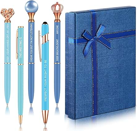 Tenare 5 Bolígrafos Bonitos de Metal Bolígrafos de Diamante Cristal Brillantes Divertidos Adornados con Caja de Regalo para Niñas Mujeres Escritura Profesor Escuela Estudiantes Oficina (Azul Cielo)