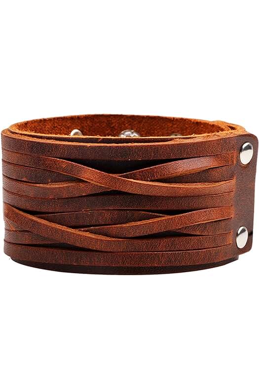 Thajaling Pulsera de Cuero, Pulsera de Cuero Trenzado Hecha a Mano, Brazalete de Cuero Ancho Punk, Brazalete de Cuero Vintage para Hombres