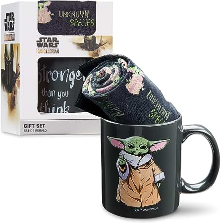 The Mandalorian Taza Baby Yoda Caja Regalo Frikis Taza Mug y Calcetines Star Wars (Yoda Negro AOP)