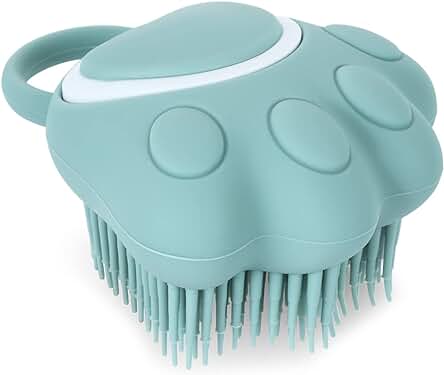TIESOME Cepillo de Baño para Perros y Gatos, Dispensador de Champú de Silicona, Suave Cepillo de Ducha para el Lavado de Mascotas de Pelo Corto y Largo (Azul en Forma de Pata)