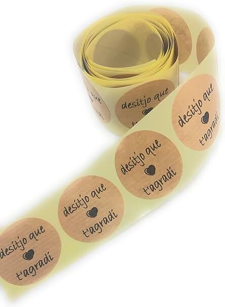 TODOKRAFT 200 Etiquetas Adhesivas Kraft 3,5 cm Desitjo que T'agradi (catalán)
