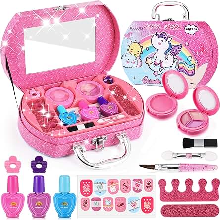 TOGOU2S Kit de Maquillaje Niñas, Unicornio Maletin Maquillaje Seguro y No Tóxico Cosméticos Lavables, Maquillaje Niñas Set Maletin,Regalo de Cumpleaños y Navidad para Niñas 3 4 5 6 7 8 9 10+ Años