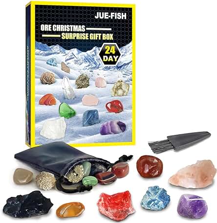 Tomicy Calendario de Adviento de Navidad 2023, con Regalo de Cuenta de Rebote de 24 Días Sorpresas de Cuenta Regresiva,Minerales Naturales y Rocas El Mejor Regalo para Niños Entusiastas de la Geología
