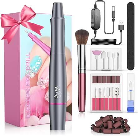 Torno para Uñas Profesional, Lima Electrica Uñas 12 en 1 Kit de Manicura y Pedicura Eléctrico Pulido Salón DIY Hogar, Velocidad Ajustable, Día de la Madre Regalo (gris)