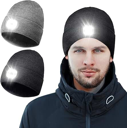 Touloube Idea Hombre Gorro LED Set de 2 Gorros, Regalo Original de Navidad para Hombre, Regalos para Papá Marido Novio, para Pasear Perros al Aire Libre, Senderismo, Camping