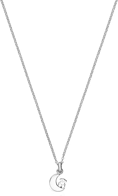 TOUS Collar de Plata de Primera Ley para Mujer con Colgante de Luna de 12 mm, 45 cm de Largo, Delicado y Elegante, Colección Nocturne