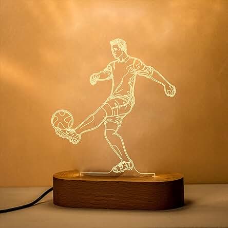 TRANSPARENT GIFT Lámpara de mesa 3D con Diseño de Fútbol - Grabado en Metacrilato - Luz Nocturna Led Ajustable