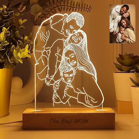 Transparent Gift Lámpara Personalizada Ilustrada con Foto/Nombre. LED de Metacrilato Luz Nocturna.