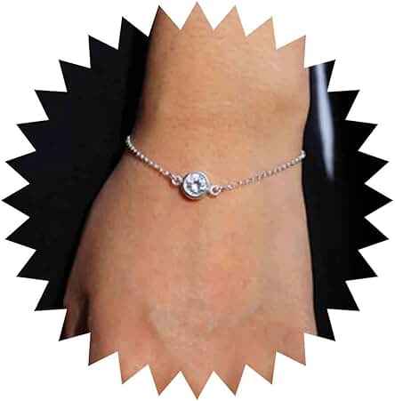 TseenYi Circonio Cúbico Diamante Solitario Pulsera De Diamantes De Imitación De Cristal Boho Pulsera De La Boda Pulseras De La Dama De Honor De La Joyería Para Las Mujeres Y Las Niñas（plata 1 Pcs