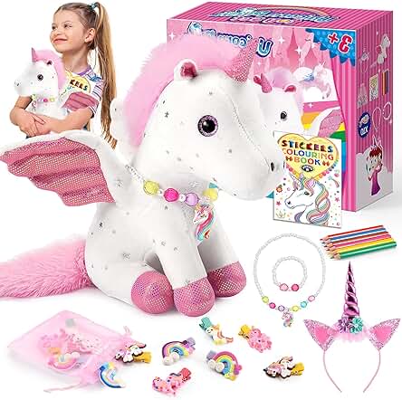 Tsokize Juego de Peluches de Unicornio para Niñas 15 Pcs, Contiene un Peluche de Unicornio, Unicornio Imágenes para Rascar, Diadema, Regalos para Niñas 3-12 Años Juguetes de Unicornio Niñas 3-12 Años